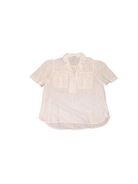 Sundance White 100% Linen Short Sleeve Blouse With Pockets, M